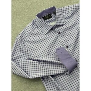 WRK Purple Gingham 4-Way Stretch Dress Button Up Shirt Flip Cuff Size 15 15.5